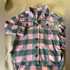 Boutique Pink and gray flannel shacket with pockets